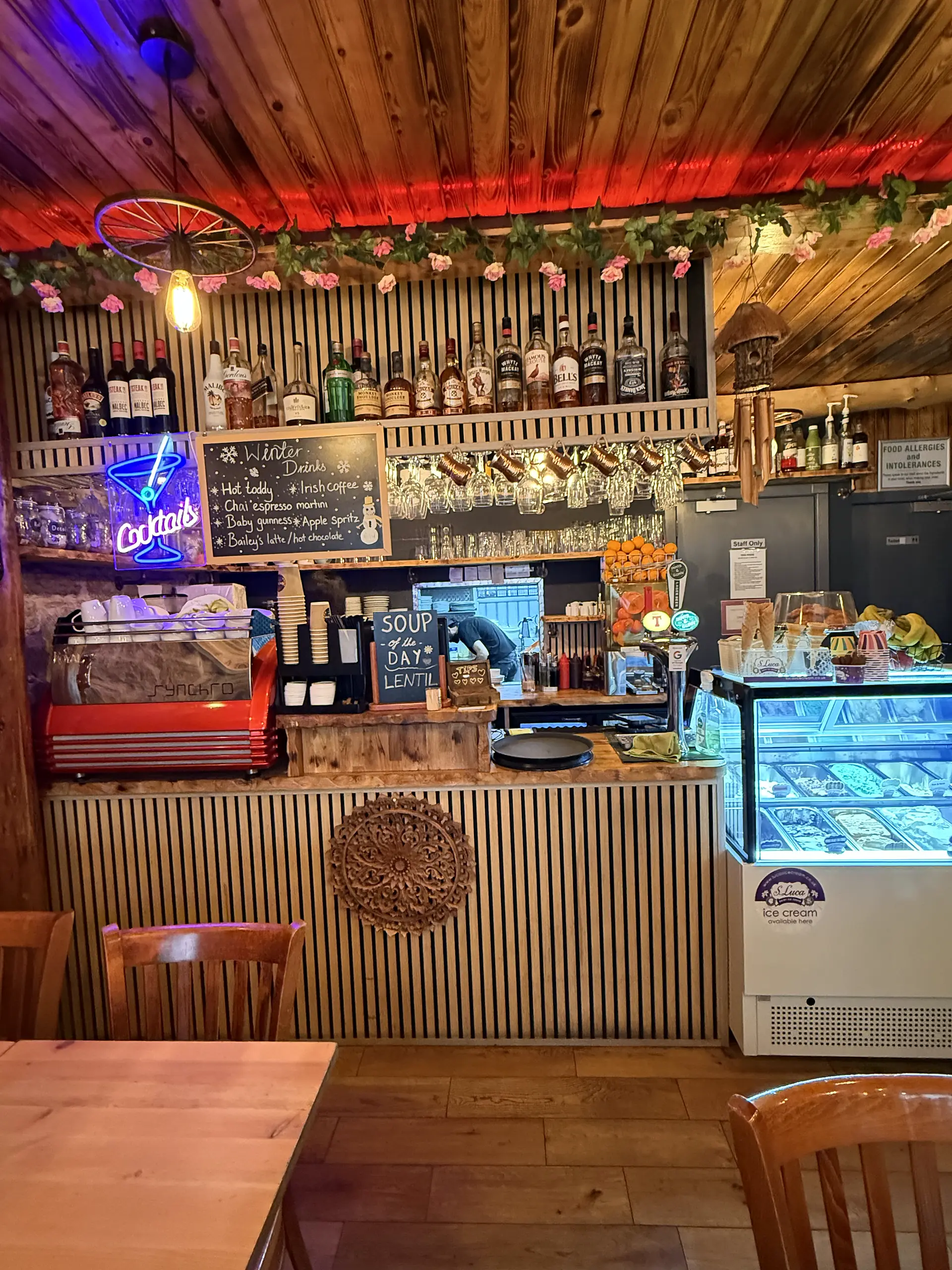 The bar, dressed for the season